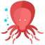 A red octopus with blue bubbles on it's head