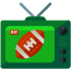 A green TV with a football on it