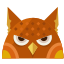 A brown owl with big eyes sitting down