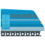 A blue train is shown on a white background