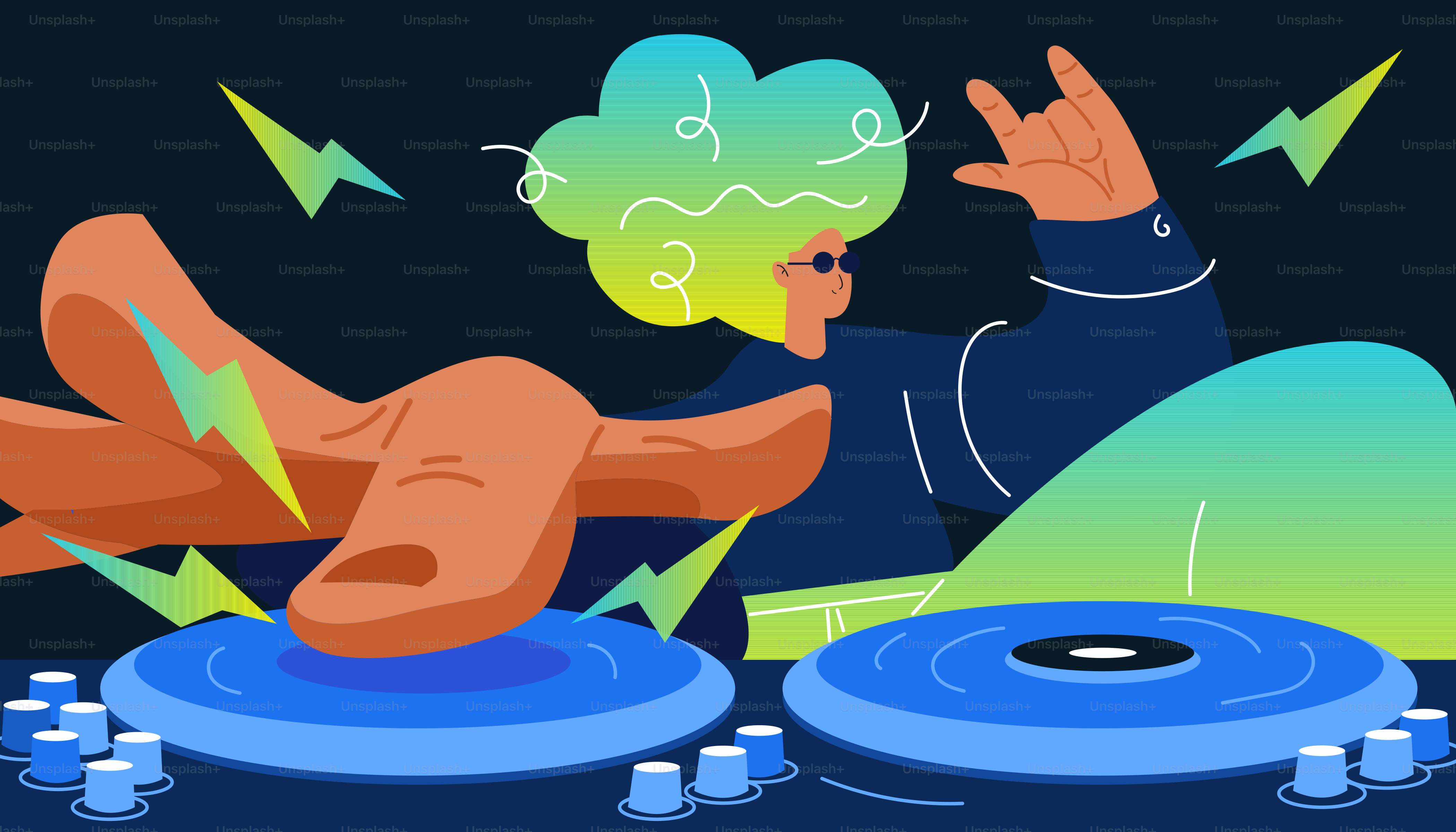 A man laying on top of a blue disc