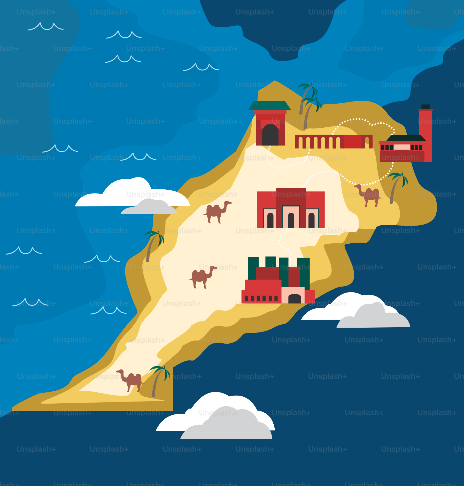 A map of the island with a castle on top of it