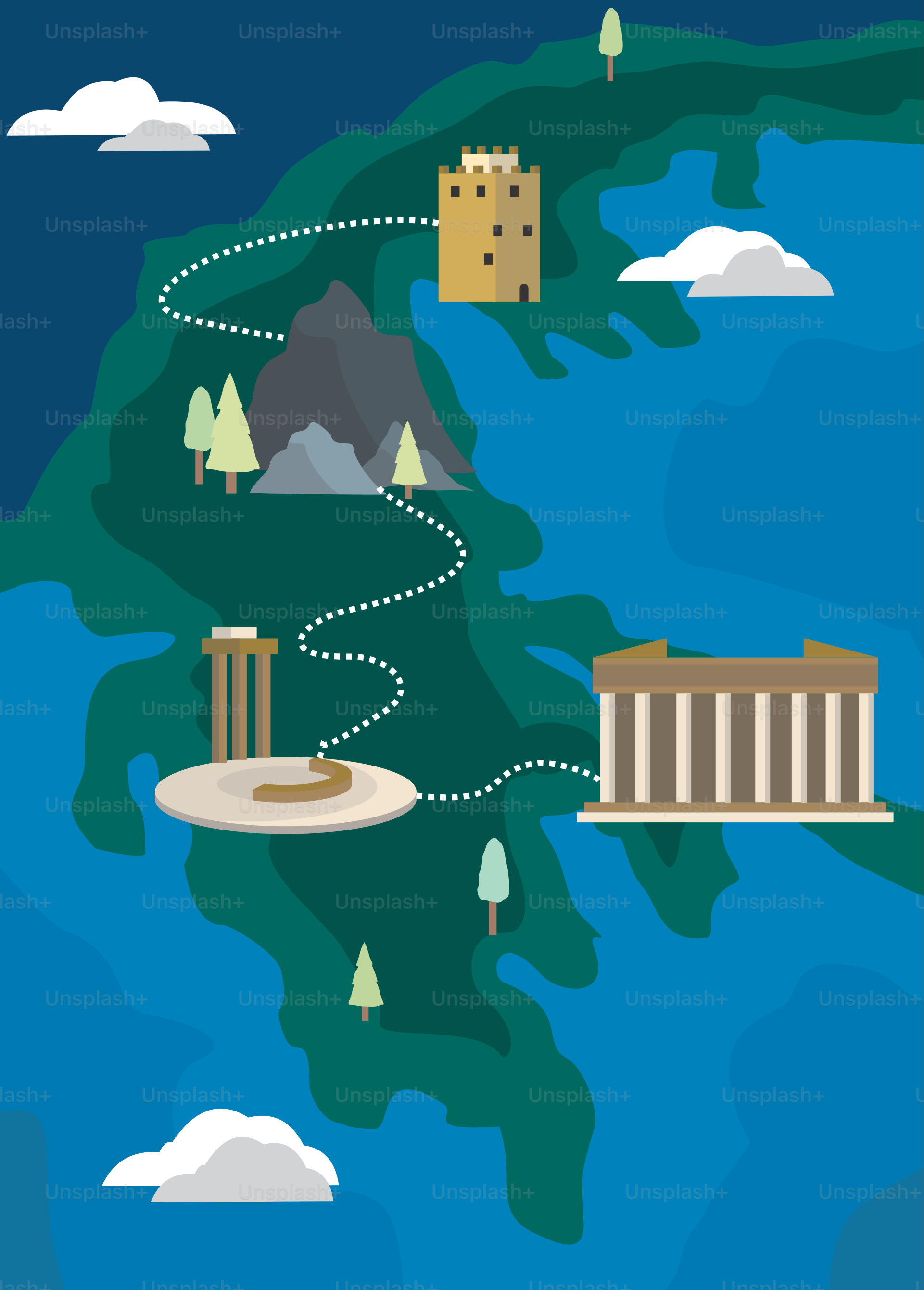 A map of the world with a lot of places to see