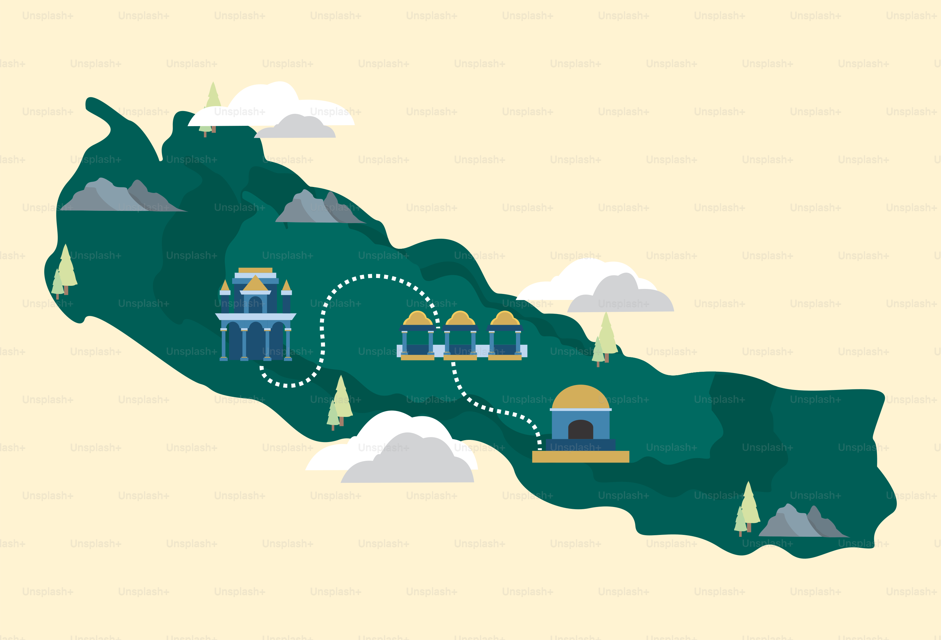 A map of a country with a lot of buildings