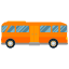 An orange bus is shown on a white background