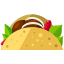 A taco with lettuce and a chili on it