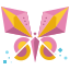 Una mariposa rosa y amarilla con puntos en las alas