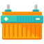 An orange battery with a cross on it