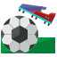 A soccer ball and a plane flying over it