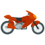 An orange motorcycle is shown on a white background