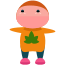 A cartoon character with a leaf on his chest