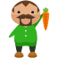 A man with a mustache holding a carrot