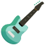 Una guitarra verde con mástil negro