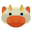 A cow's head is shown with horns