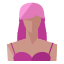 A woman with pink hair wearing a bra