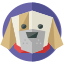 A dog's head is shown in a flat style