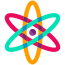 A colorful logo with an image of an object in the center