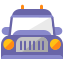 Ein lila Auto mit flachem Design vorne
