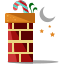 A brick chimney with a candy cane sticking out of it