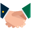 Two people shaking hands over a white background