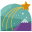 A star is flying over a mountain with snow