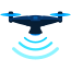 A black and blue flying object on a white background