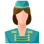 A woman in a blue uniform with a hat on her head
