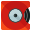 A red record with a black disk on it