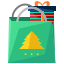 A green shopping bag with a christmas tree on it