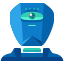 Un objet bleu avec un œil vert sur le dessus
