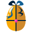 A yellow egg with a bow on top of it