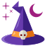 Un cappello da strega viola con un teschio sopra