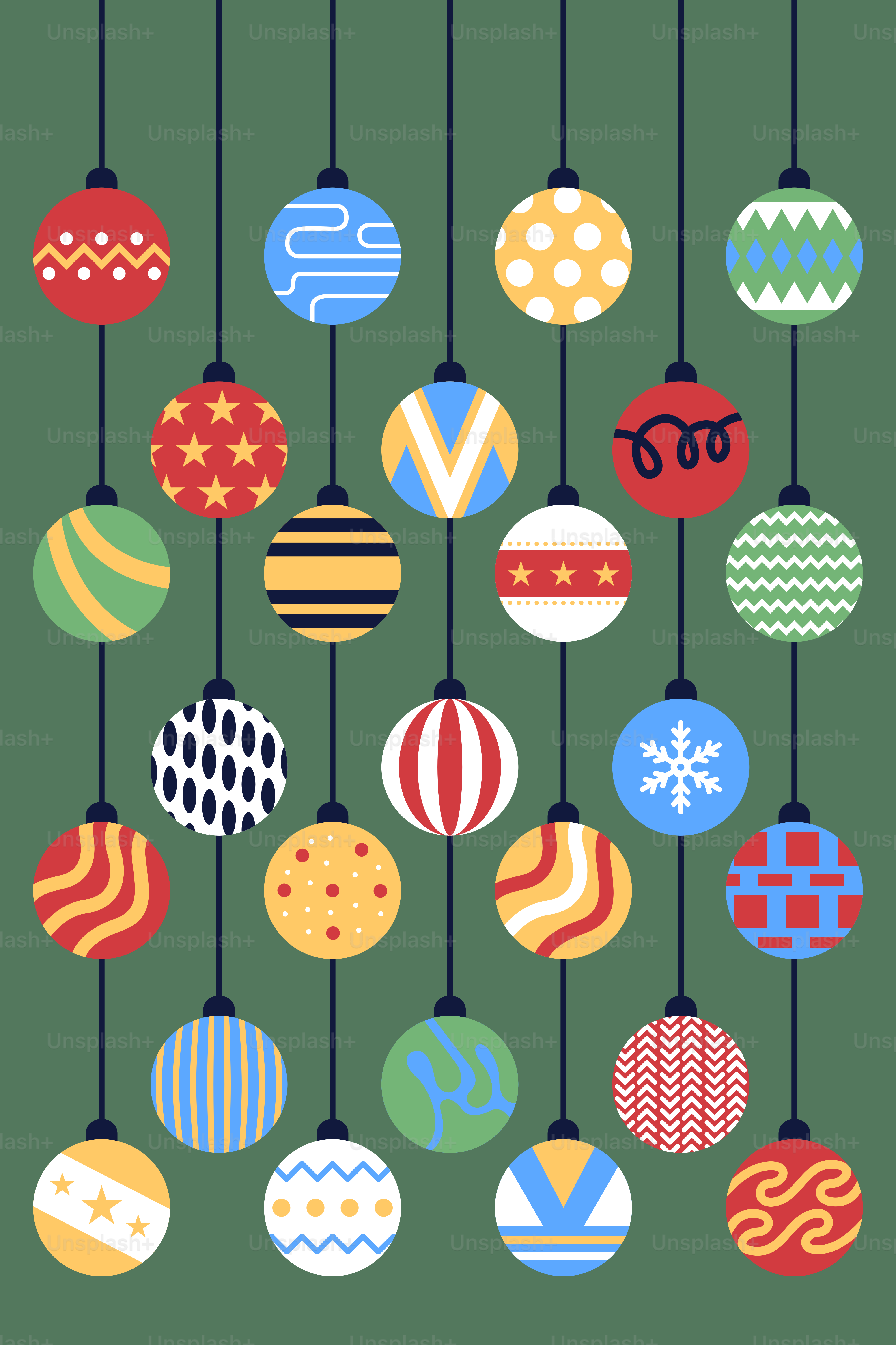 A christmas card with a bunch of ornaments hanging from it