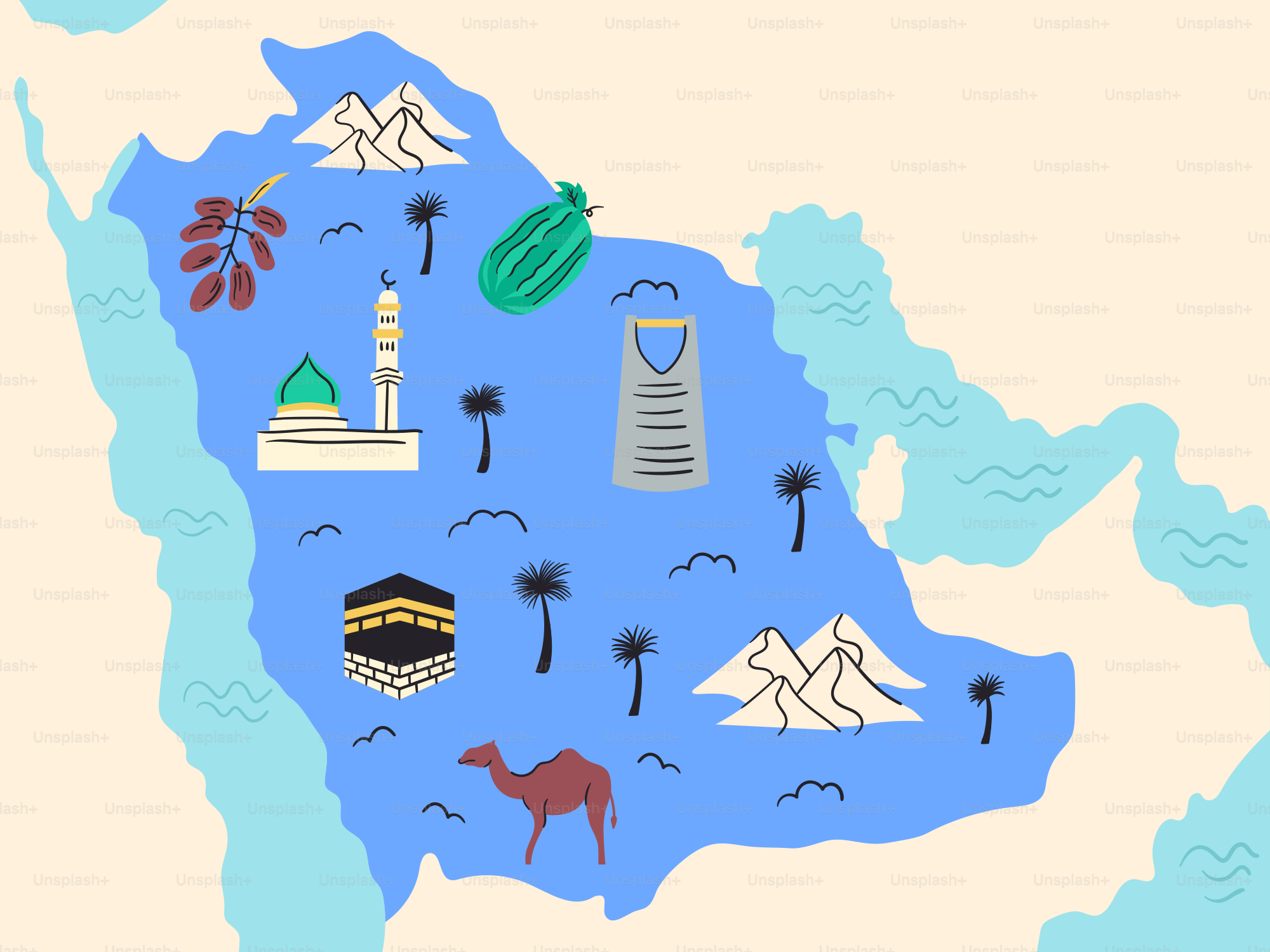 Une carte du Moyen-Orient avec beaucoup de choses différentes dessus