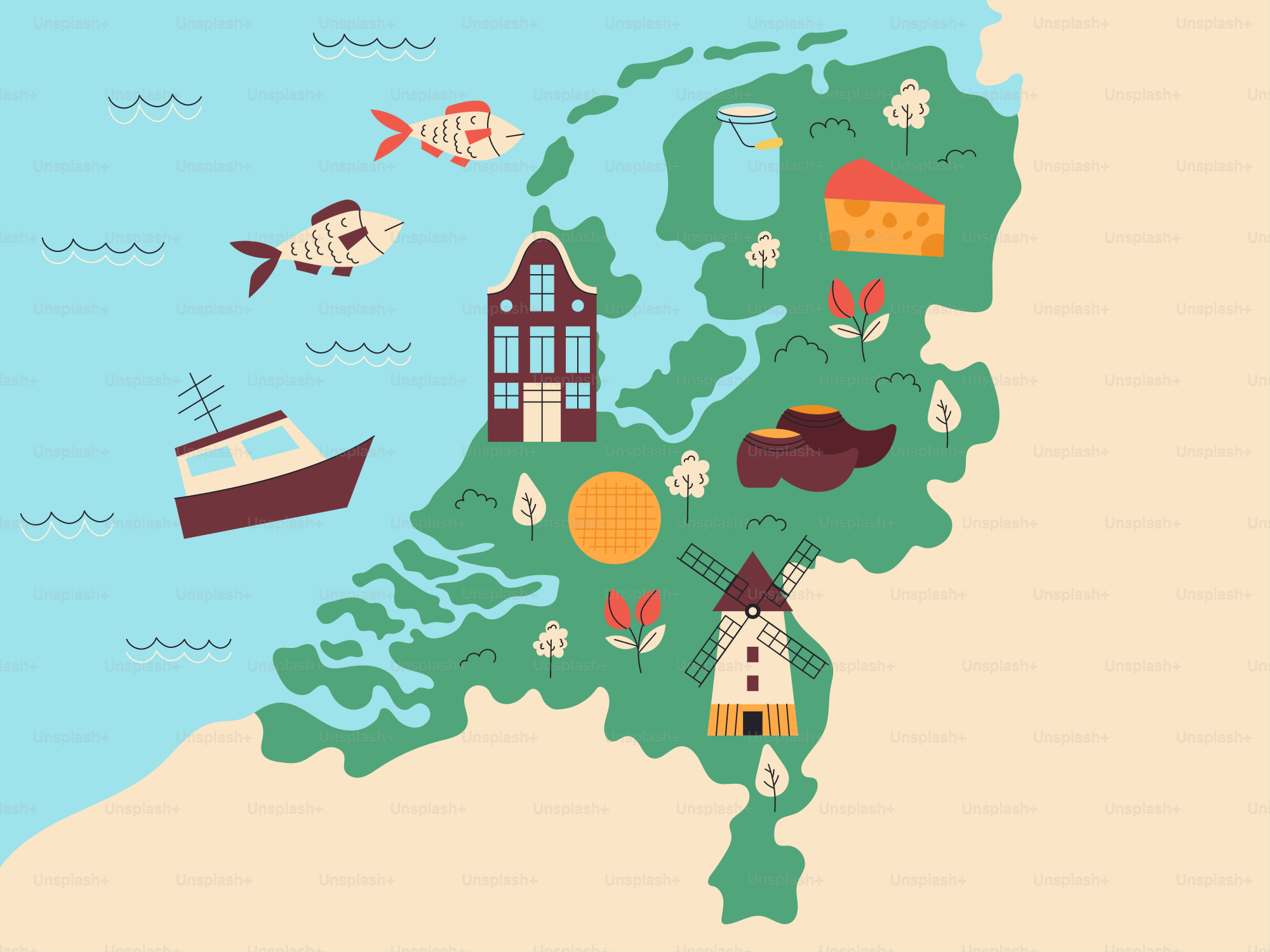 Un mapa de Estados Unidos con muchas cosas diferentes