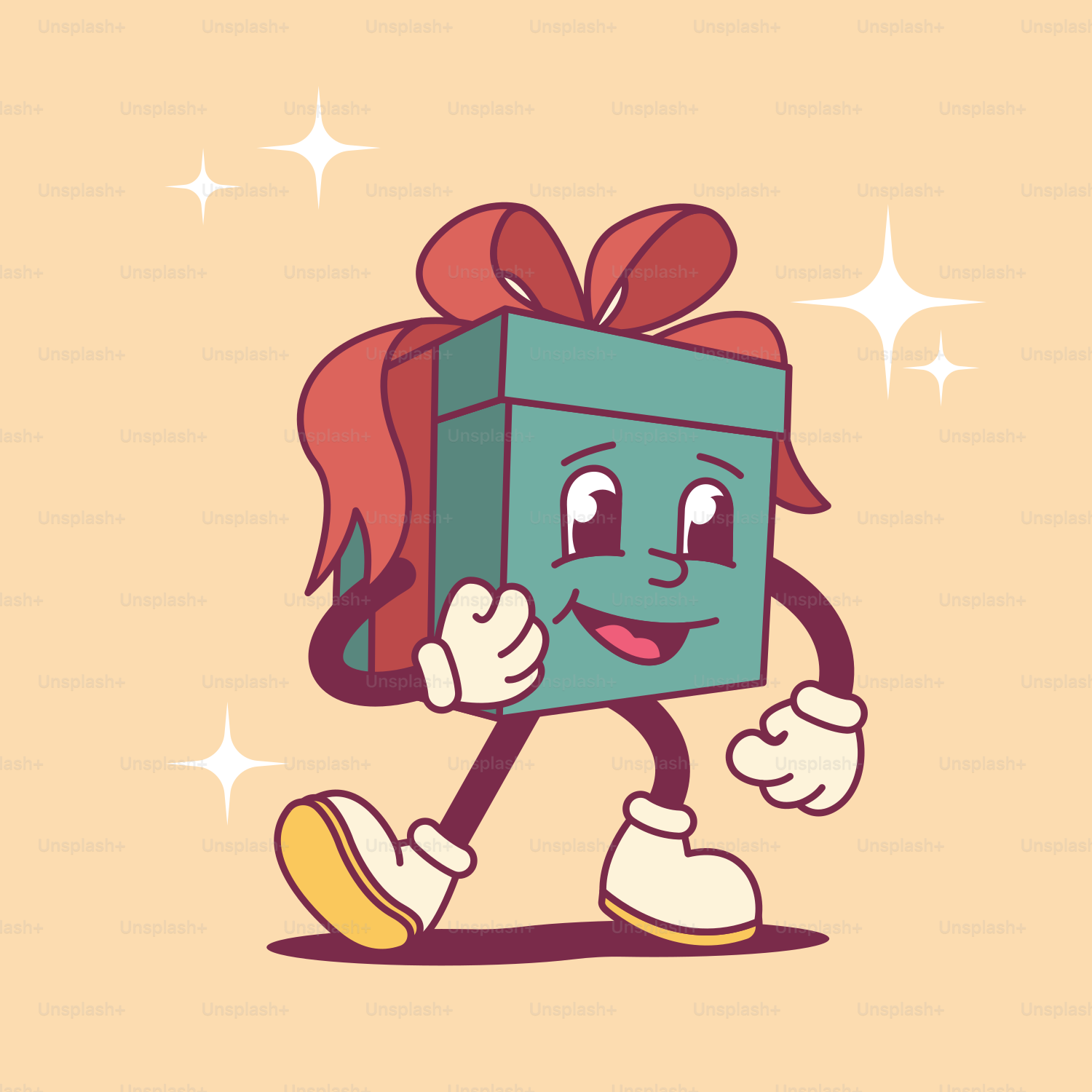 A cartoon character holding a gift box
