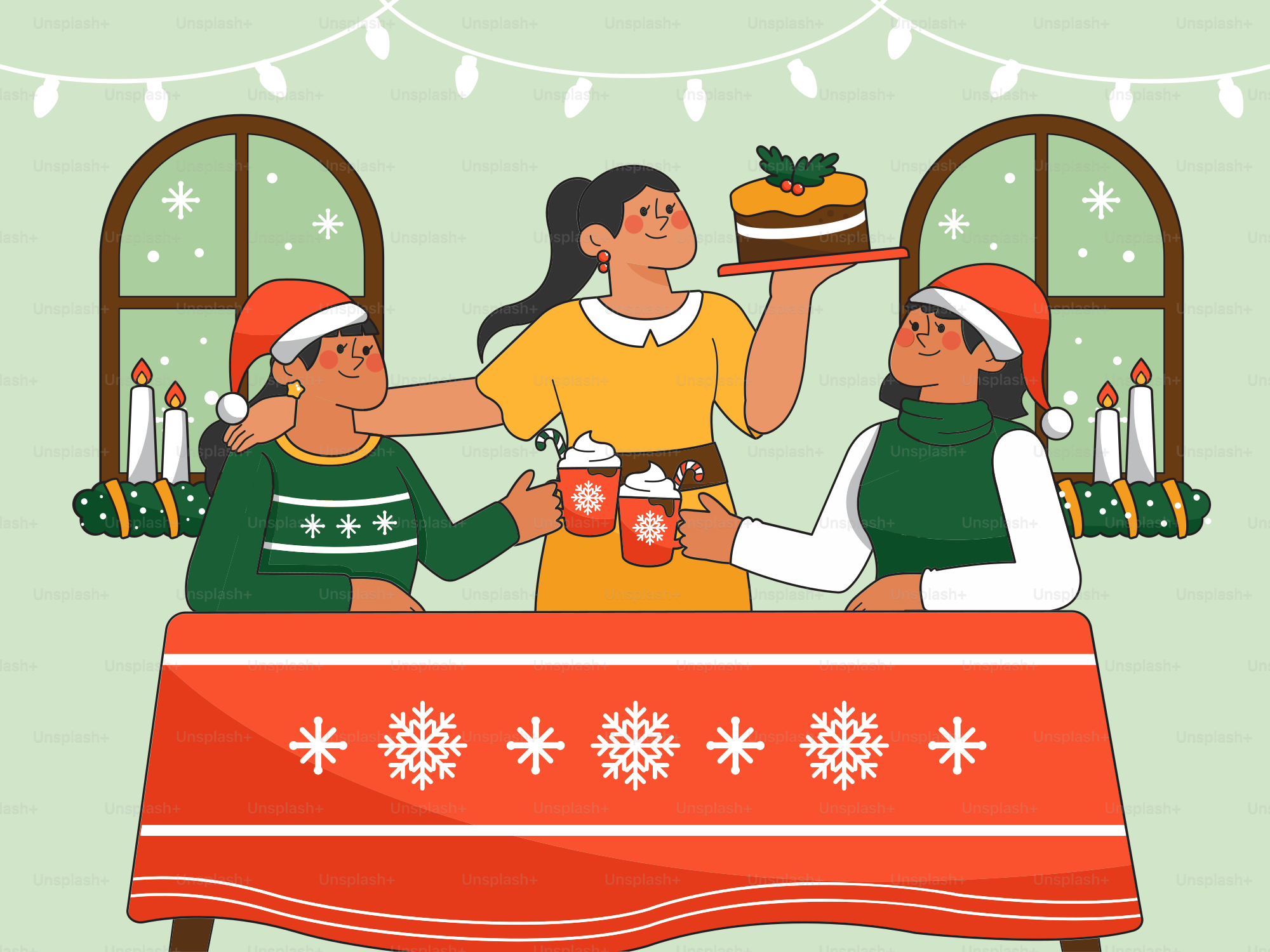 A group of people sitting at a table with a cake
