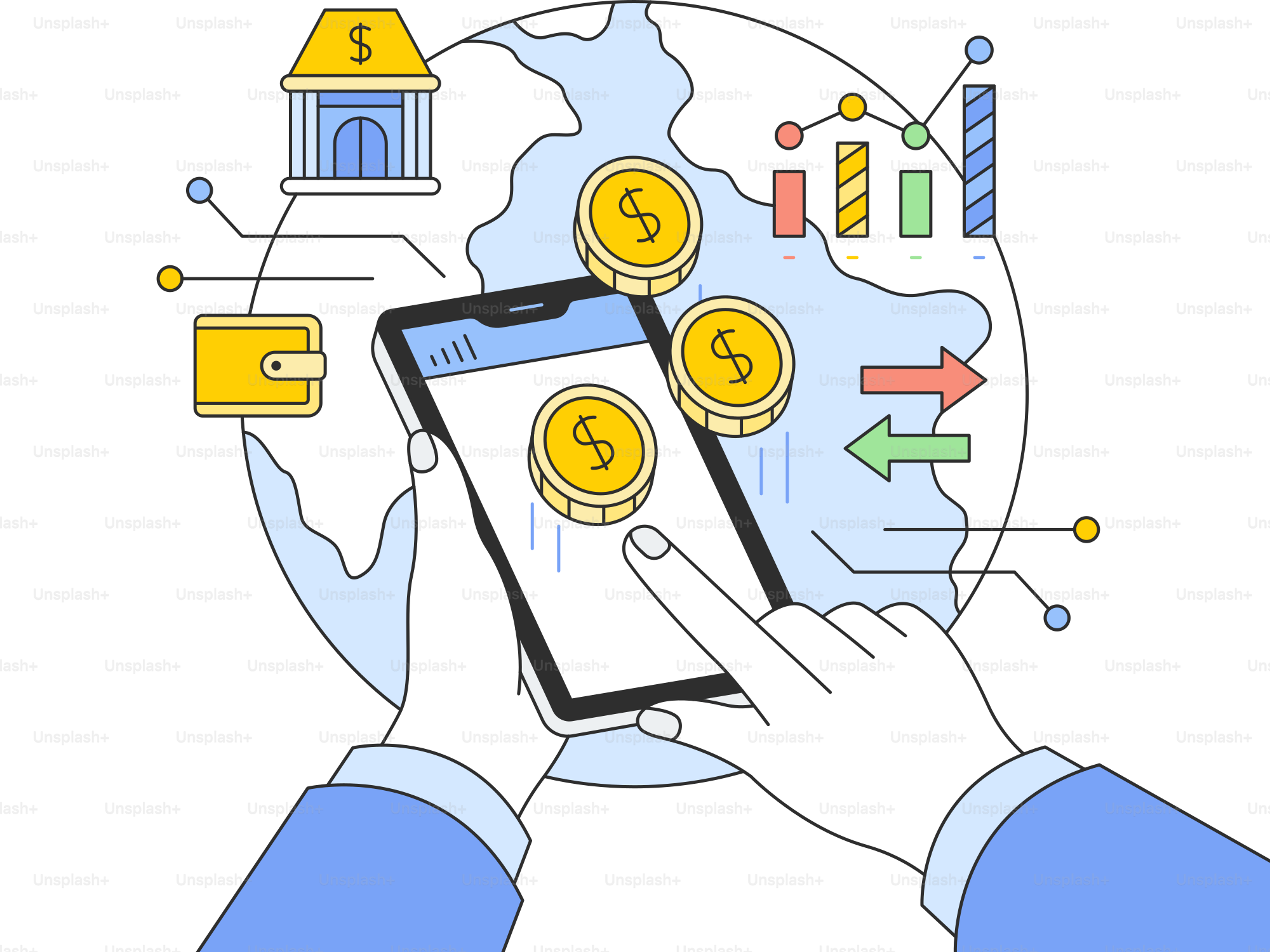 A person holding a phone with money coming out of it