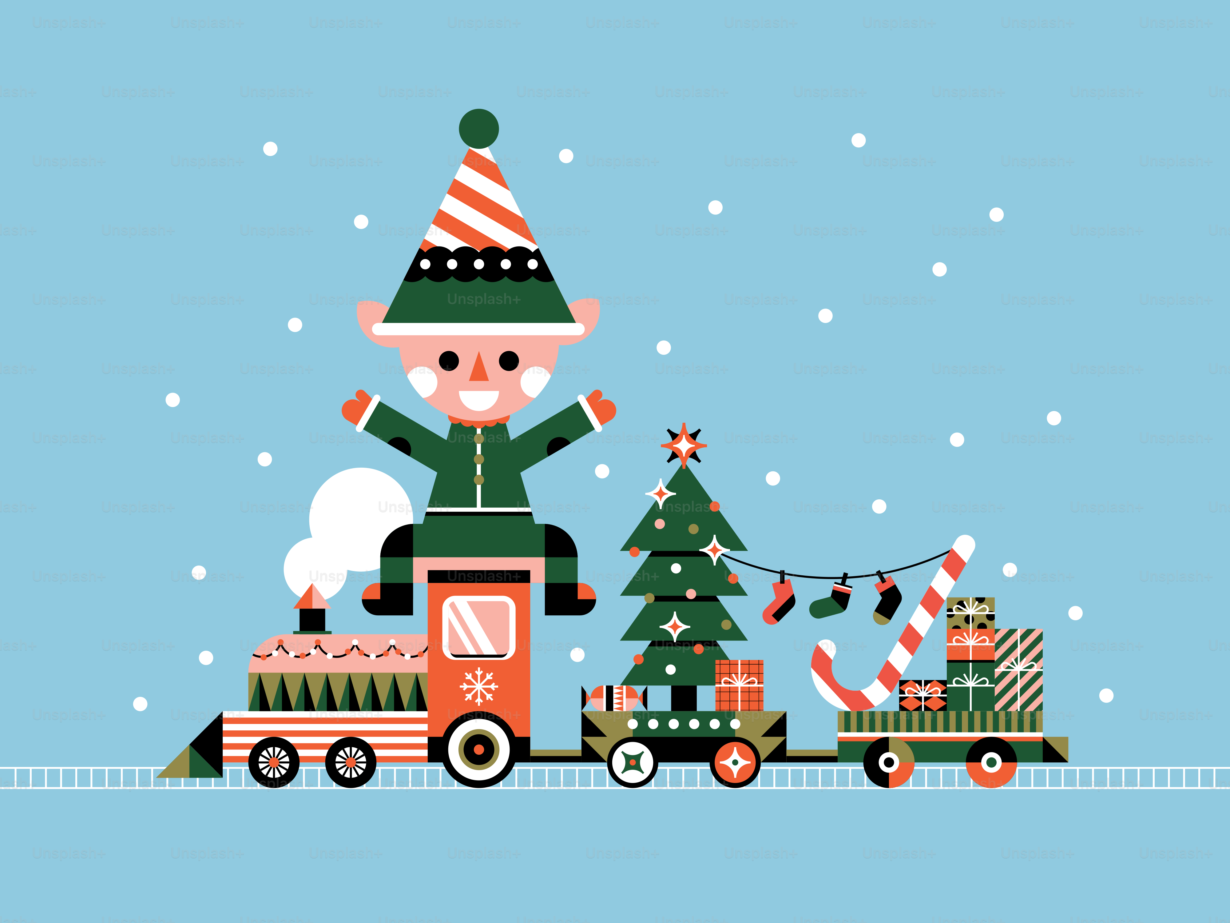 A christmas train with a santa clause on top of it