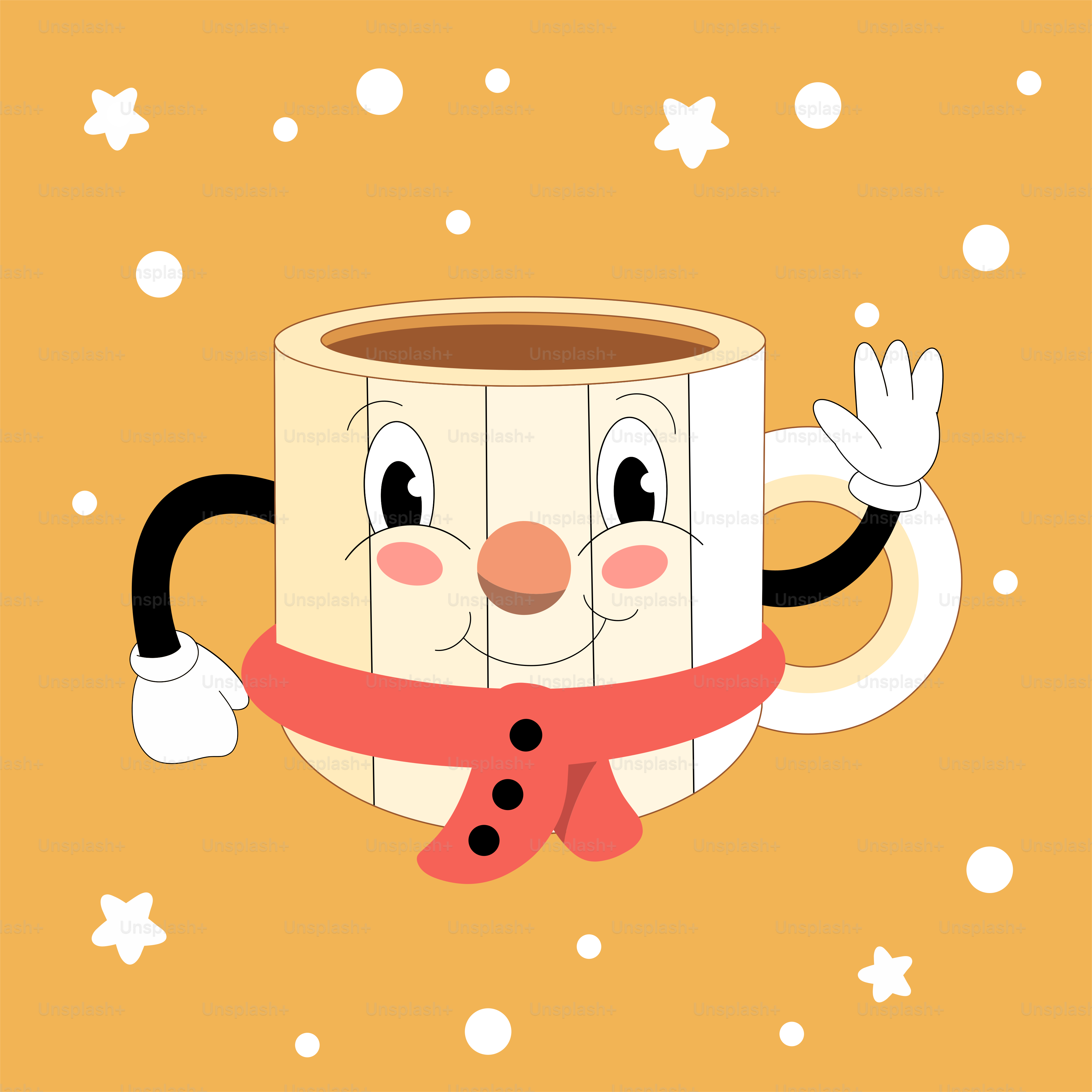 A cup of coffee is in the air with a scarf around it