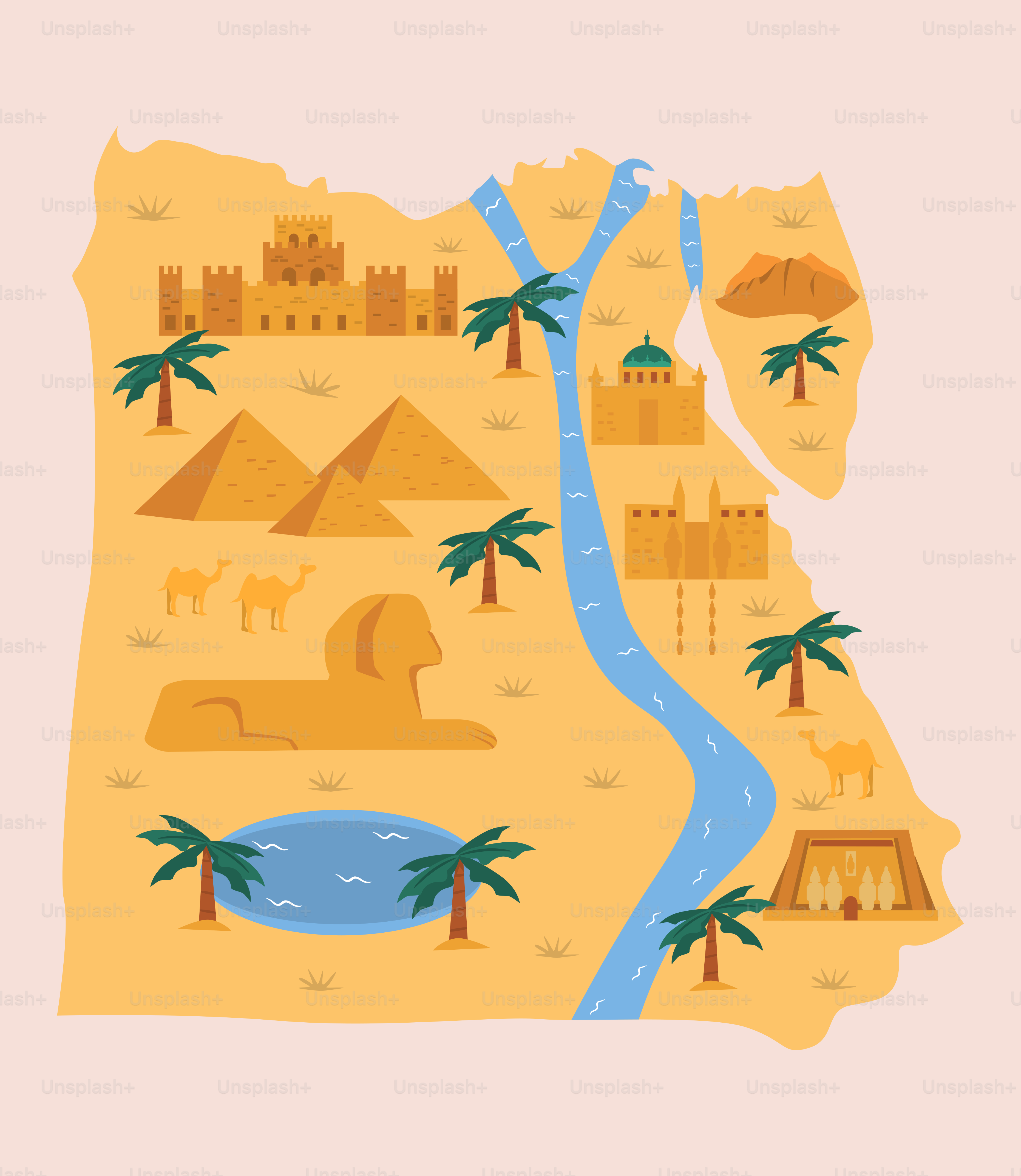 A map of egypt with a river running through it