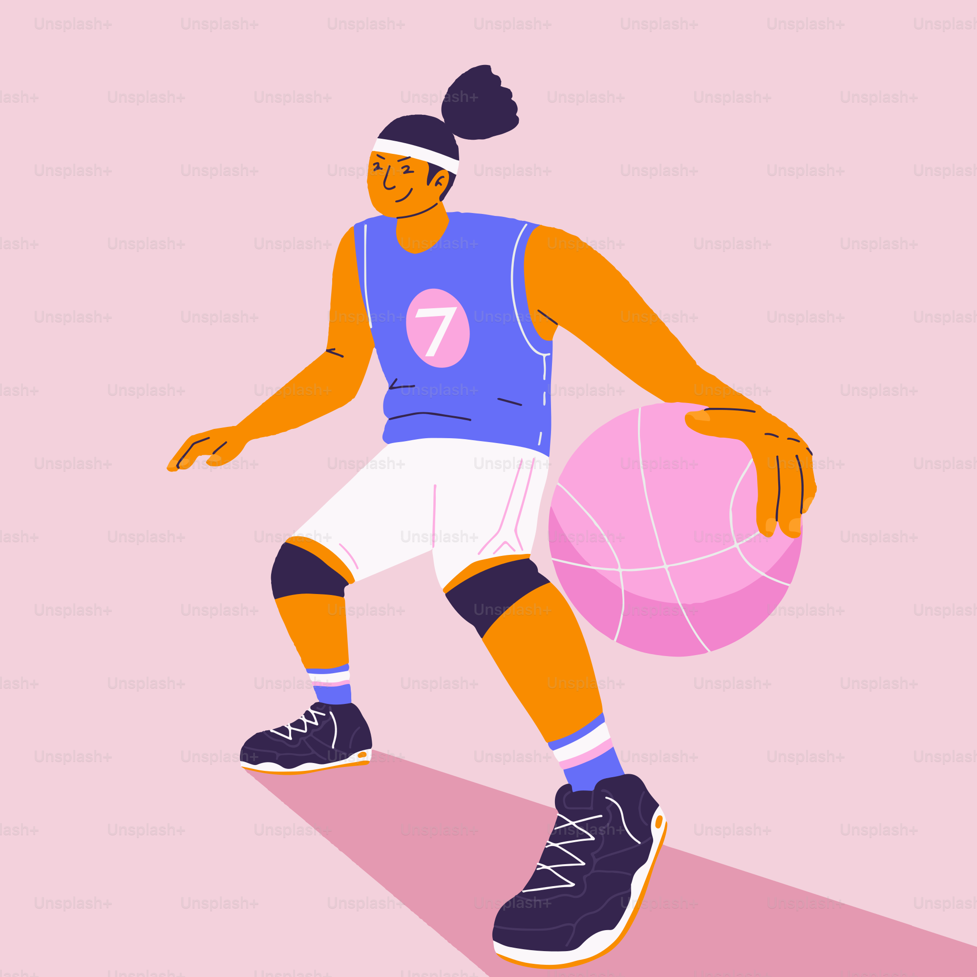 バスケットボール選手がピンクの背景にボールを持っている