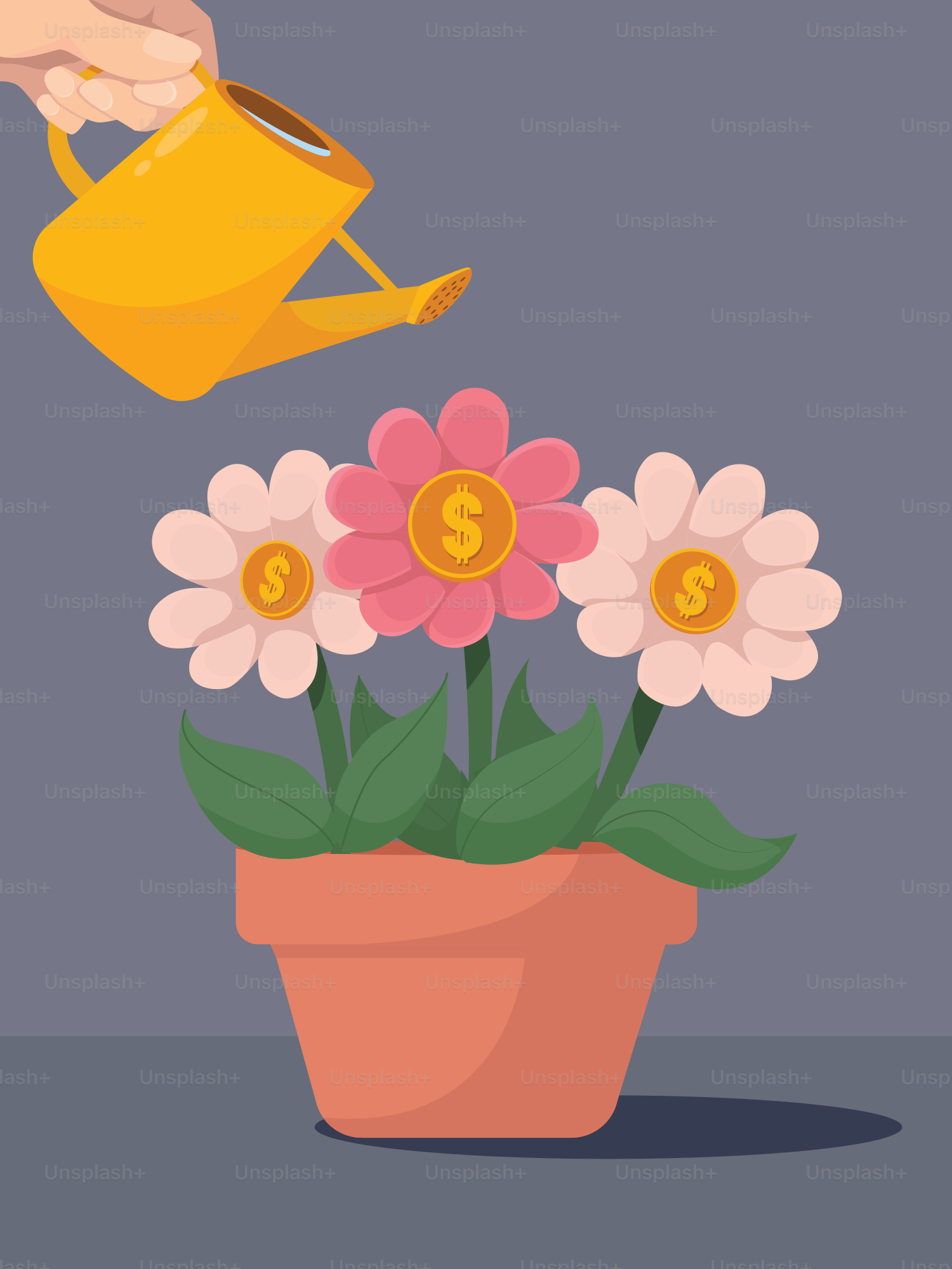 A person watering flowers with a watering can