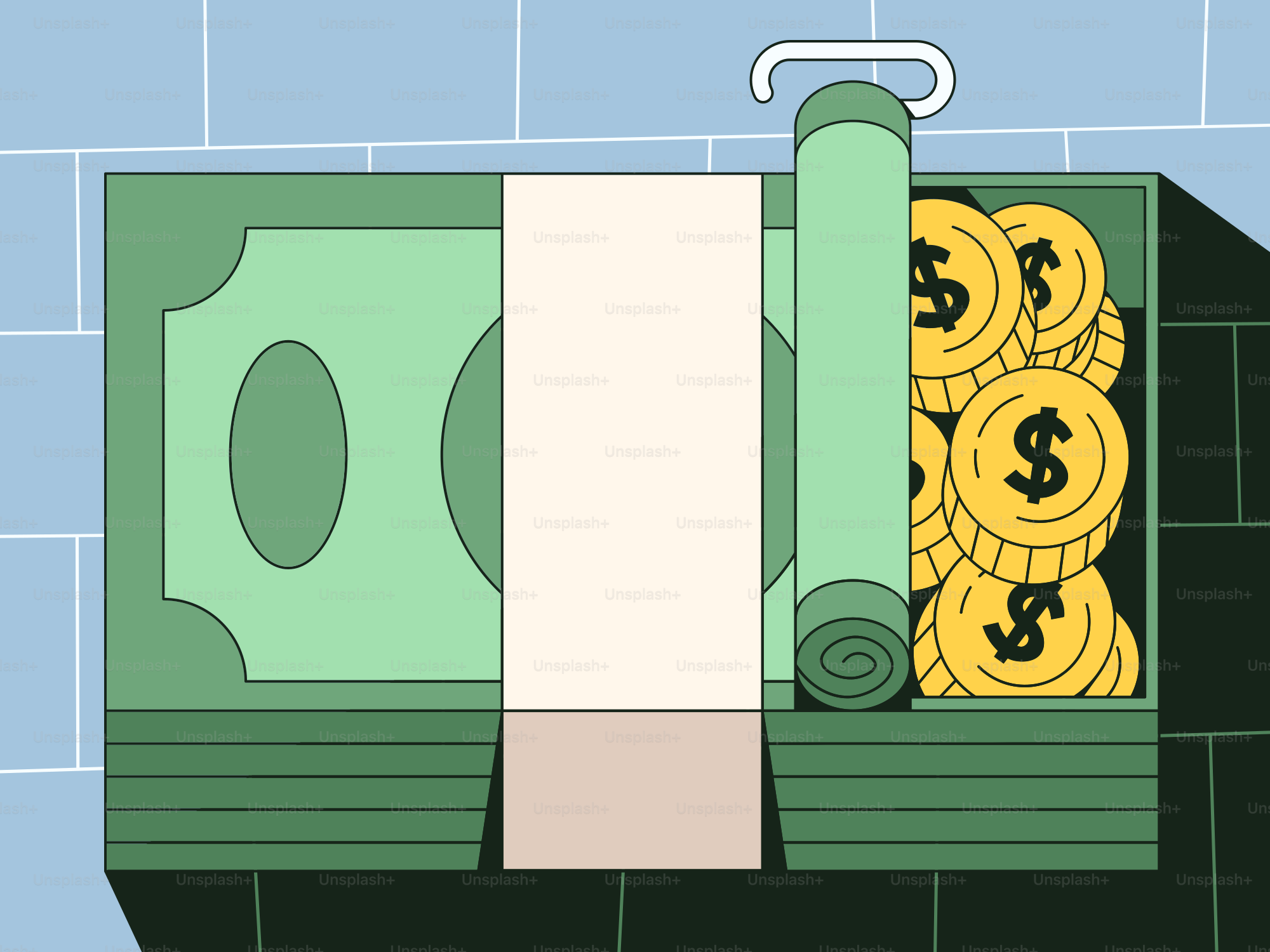 A pile of money sitting on top of a counter