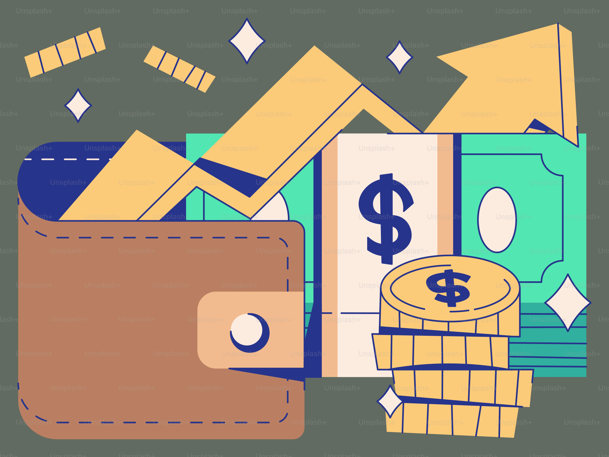 A wallet filled with money sitting on top of a table