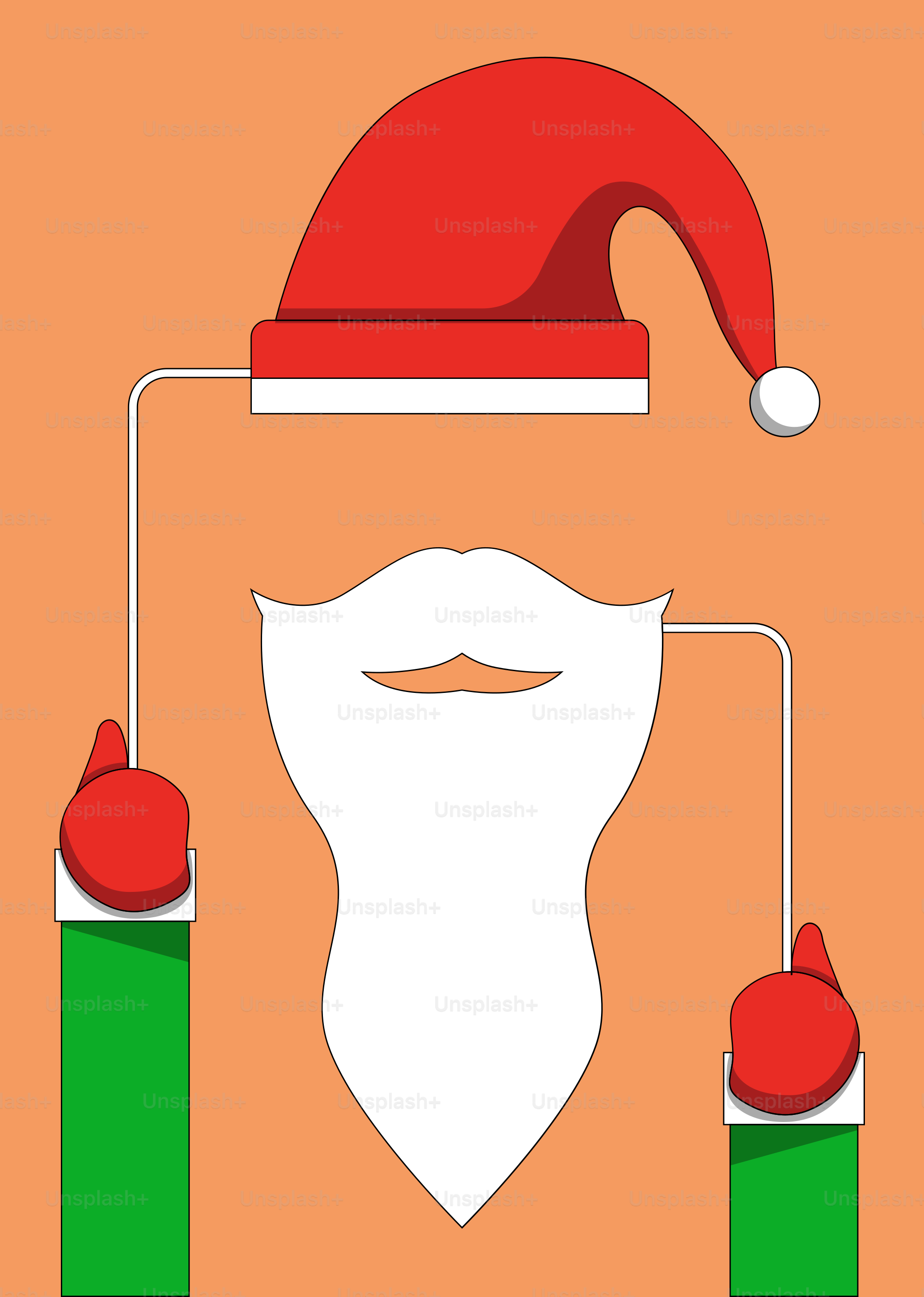 A santa hat and beard on a orange background
