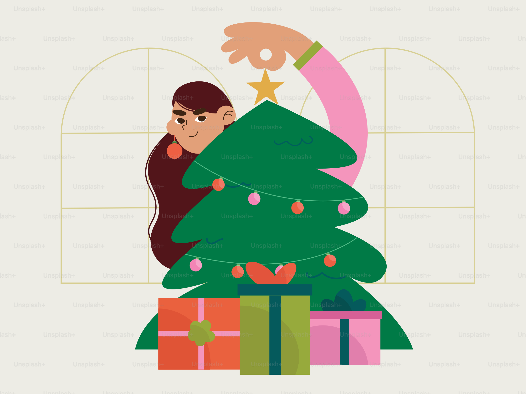A person putting a star on a christmas tree