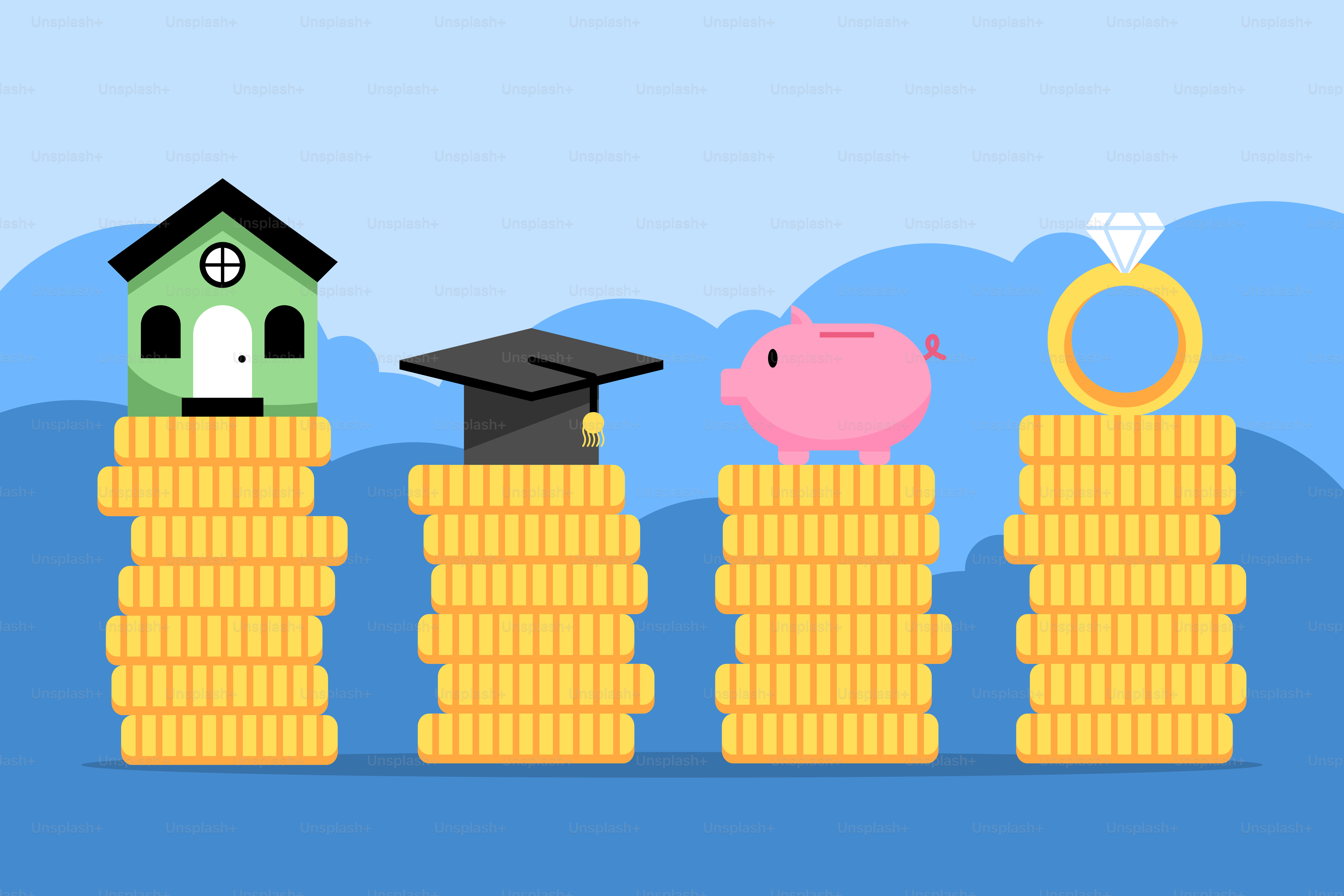 貯金箱と家の積み重ね