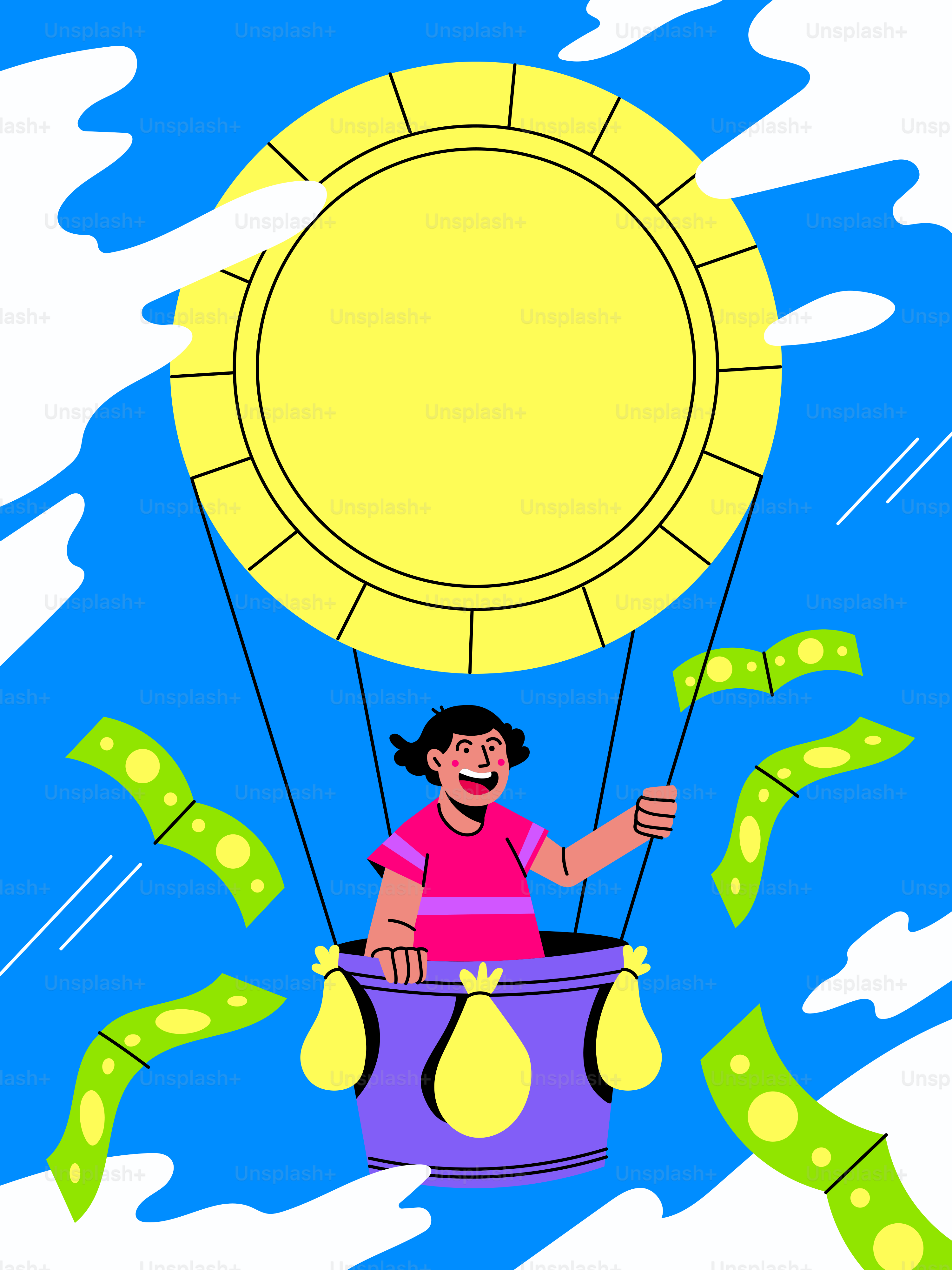 열기구를 타고 돈이 나오는 남자의 만화