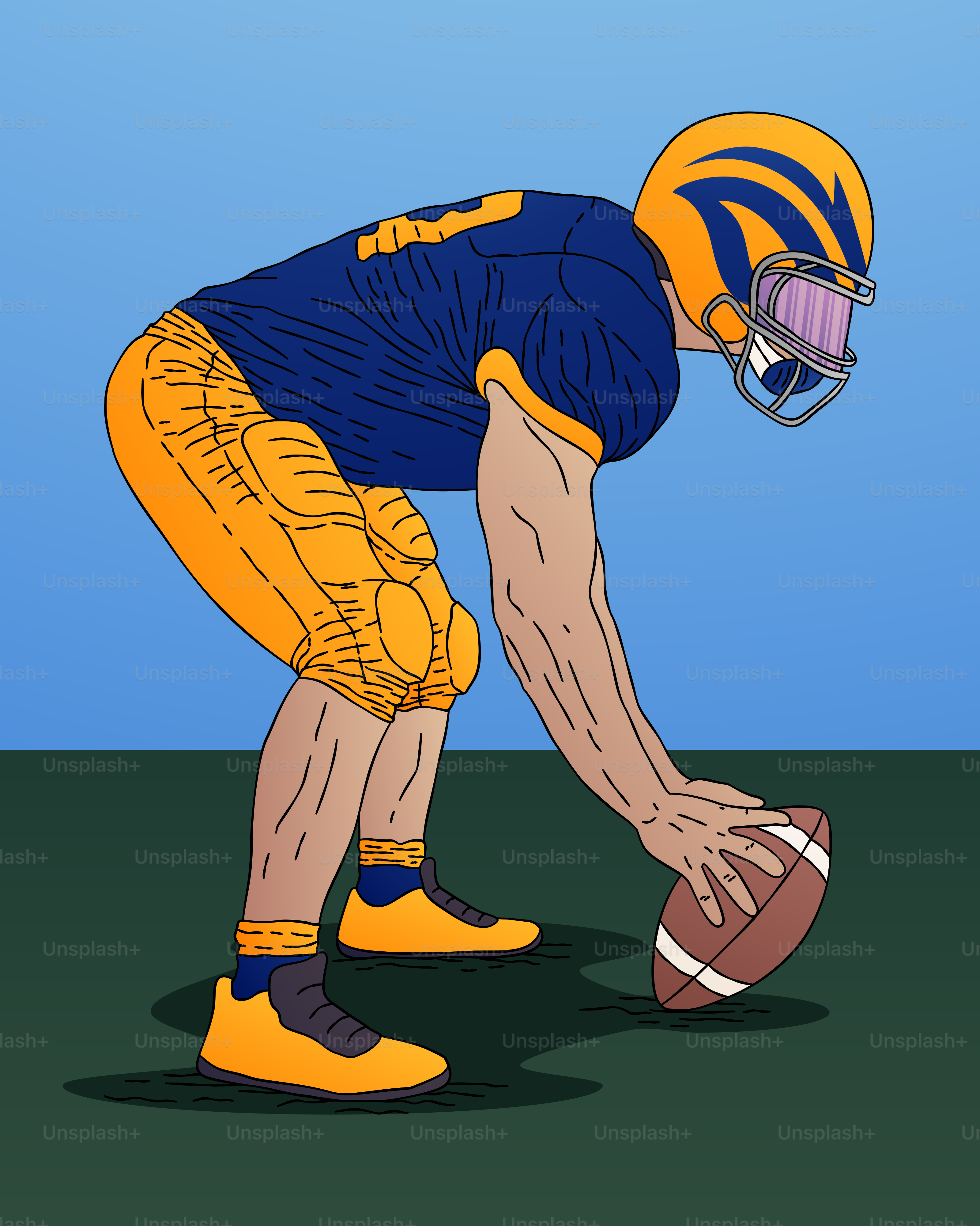 A drawing of a football player holding a football